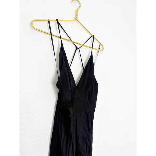 NWT ASTR The Label Black Deep V Satin Midi Dress Size Small Cocktail Wedding - Image 8