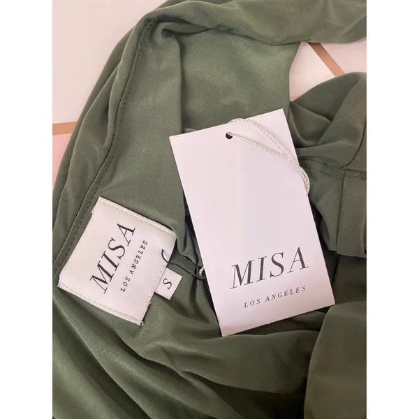NWT MISA Los Angeles Olive Green Leza Gathered Crossover Tulip Maxi Dress Size S - Image 6