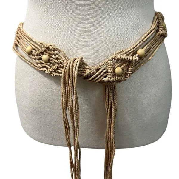 Bohemian Macrame Braided Weave Belt Tassels Beaded OS - Image 2