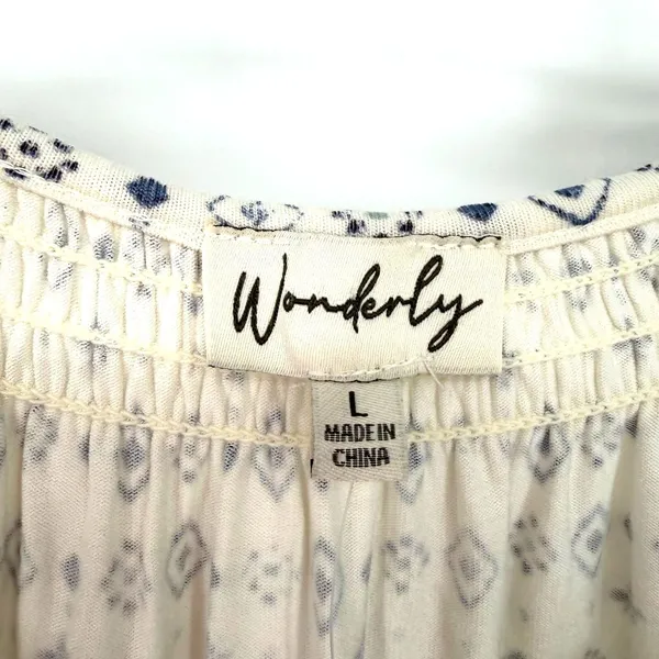 Wonderly Tiered Babydoll Dress Womens L Cream Navy Boho Smocked Peasant Cottage - Image 3