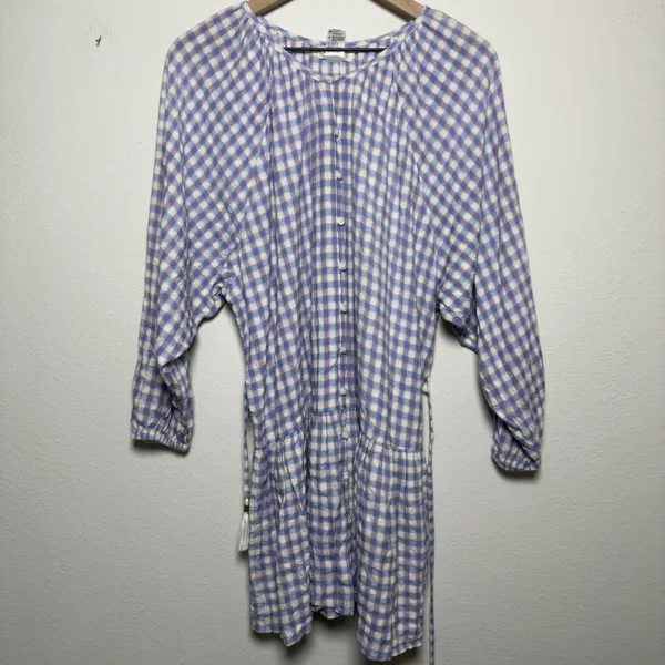 L Space Women Cotton Park Slope Gingham Vida Dress Medium Purple Tassel Tie - Image 2
