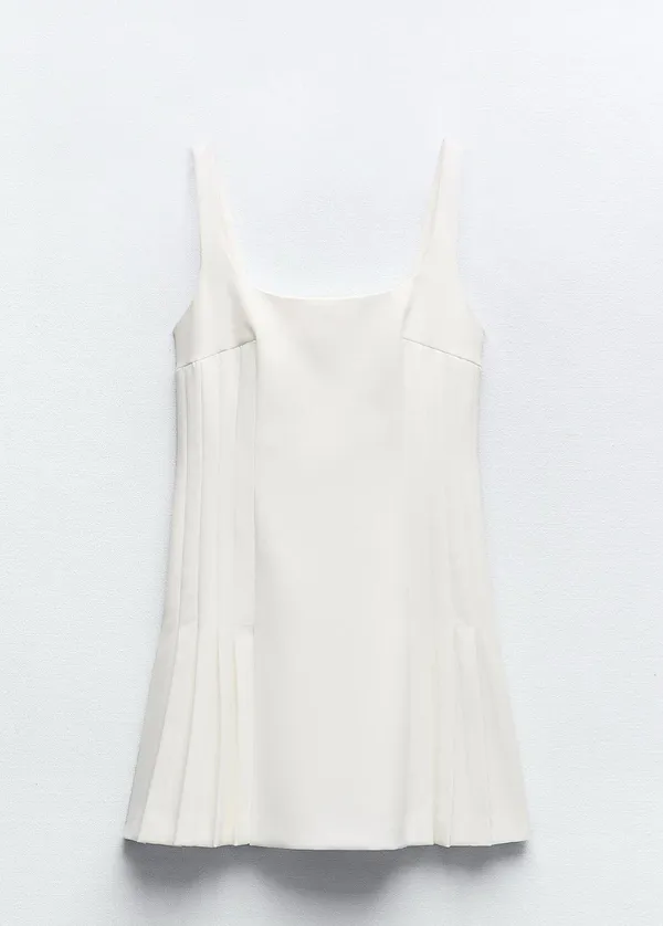 Zara pleated tennis inspired mini dress fitted ivory casual summer vacation - Image 4