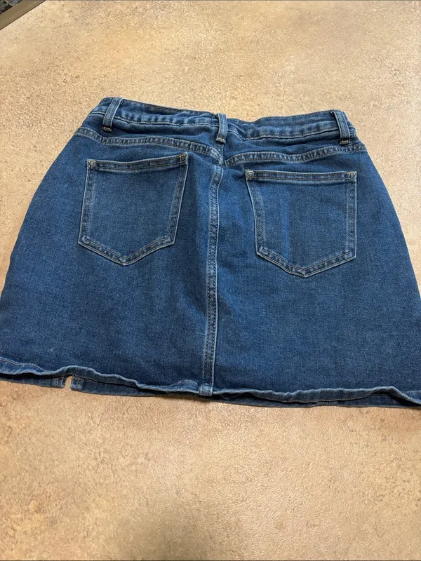 Dark Blue Denim Mini Skirt with Front Slit Size M - Image 3