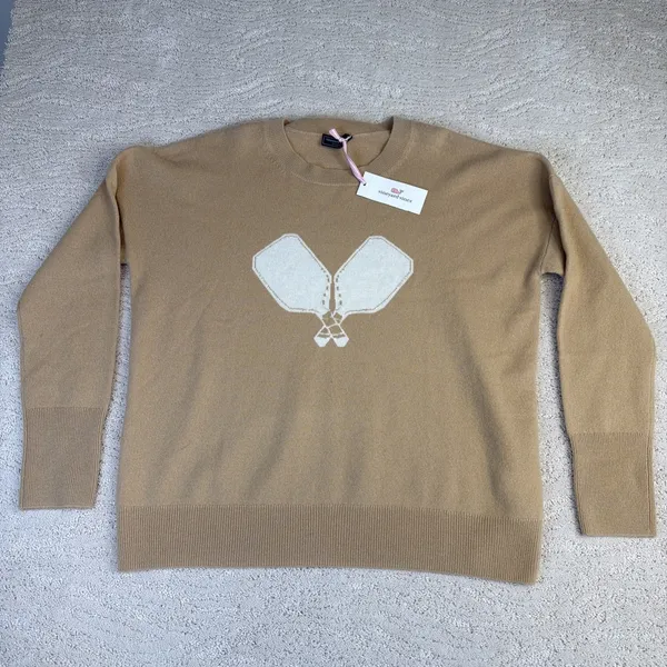 Women's NEW Vineyard Vines Pickleball 100% Cashmere Sweater Camel Preppy $348‎ - Image 2