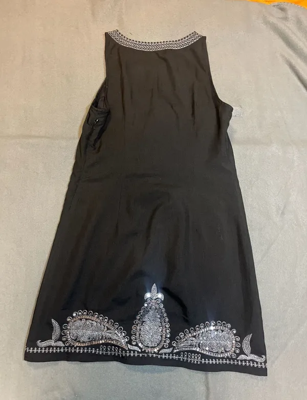 Free People Black Silver Embroidered Sequin Paisley Mini Dress Size 2 - Image 6