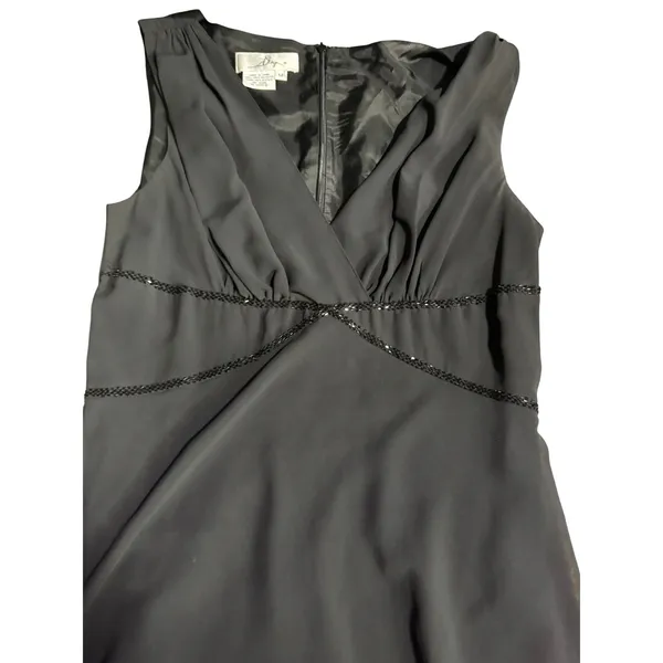 Morgan & Co Black Beaded High Low Ruffle‎ Hem Formal Dress Y2K Vintage Womens 14 - Image 3