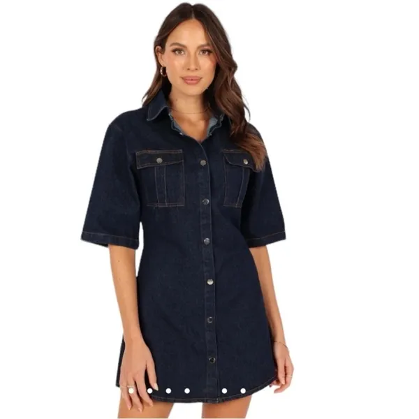 Petal & Pup Rev Mini Short Sleeve Button Denim Dress Size Small NEW - Image 2