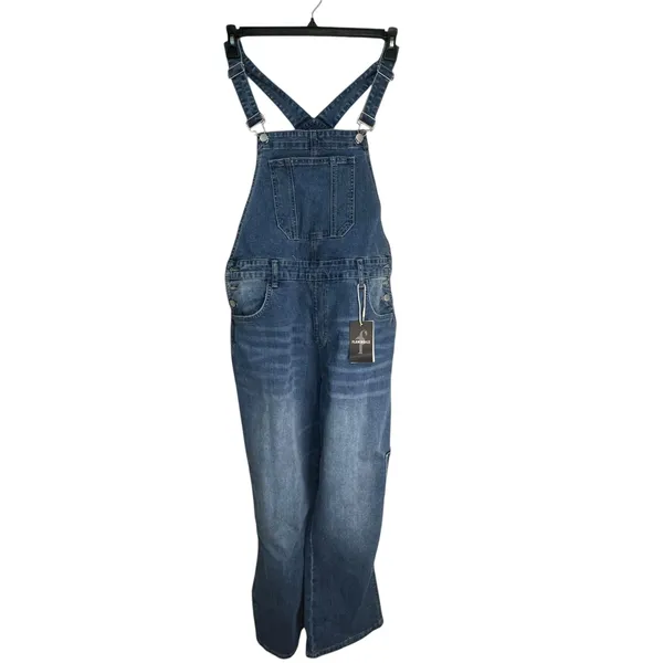 Flamingals Womens Denim Overalls XL Medium Wash Straight Leg Carpenter 80498 NEW - Image 2