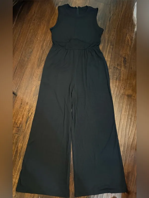 Cider Black Solid Sleeveless Wide Leg Jumpsuit Size XL NWT - Image 3