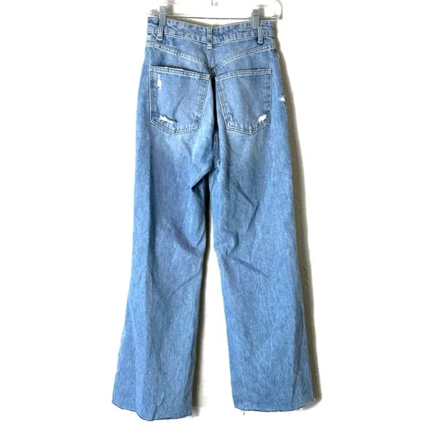 Zara Double Button Wide Leg Ripped Distressed Denim Jeans Size 8 - Image 2
