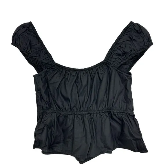 Lulus Black Square Neck Puff Sleeve Cropped Peplum Top Size S NWT‎ - Image 2