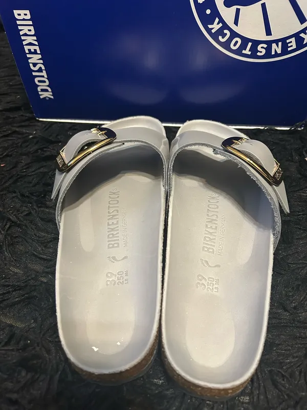 BIRKENSTOCK Madrid gray leather gold buckle sandals slippers shoes women’s eur 39 new - Image 3