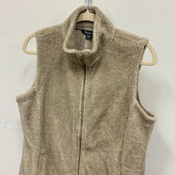Eddie Bauer Tan Fleece Full Zip Vest Mock Neck Oatmeal Medium Fall Contemporary - Image 3