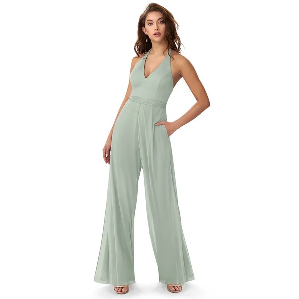 Azazie‎ Cabernet Burgundy Halter V-Neck Rosette Wide Leg Formal Jumpsuit A0 - Image 6