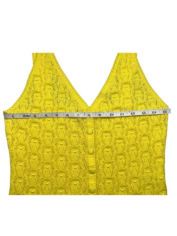 Milk & Honey Yellow Pointelle Knit Button Front Tank Top Size Medium - Image 6