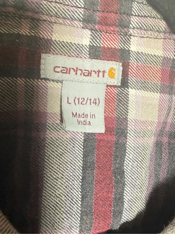 Carhartt Womens Gray & Maroon Plaid Flannel Shirt Large 12/14 Work Casual Rodeo - Image 4