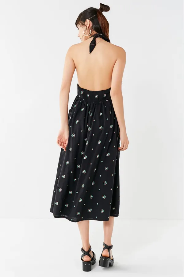 Urban Outfitters Floral Embroidered Halter Midi Dress Small - Image 2