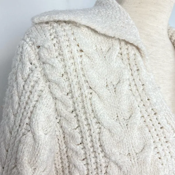 ZARA Cable Knit V-Neck Pullover Sweater with Collar - Image 7