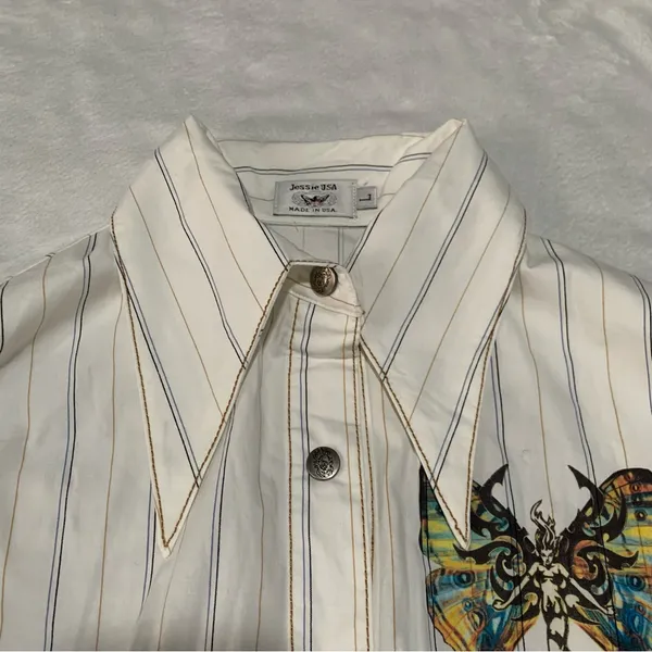 Jessie USA size large Striped Shirt with Butterfly Detail 90s y2k whimsigoth rod - Image 4