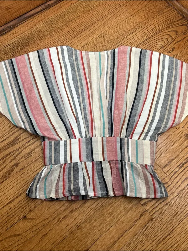 House Of Harlow x REVOLVE Striped Linen Blend Bell Sleeve V Neck Blouse Size S - Image 10