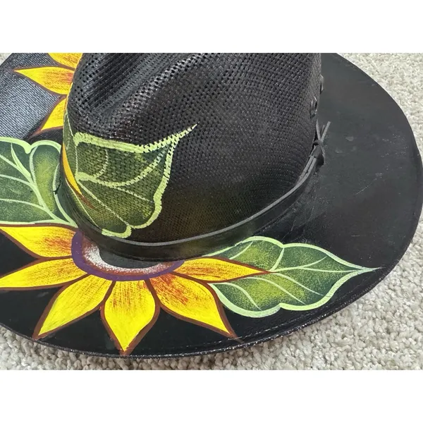 Royal Road Trading Co Hand Painted Sunflower Cowboy Hat Mexico Sombrero Size M - Image 8