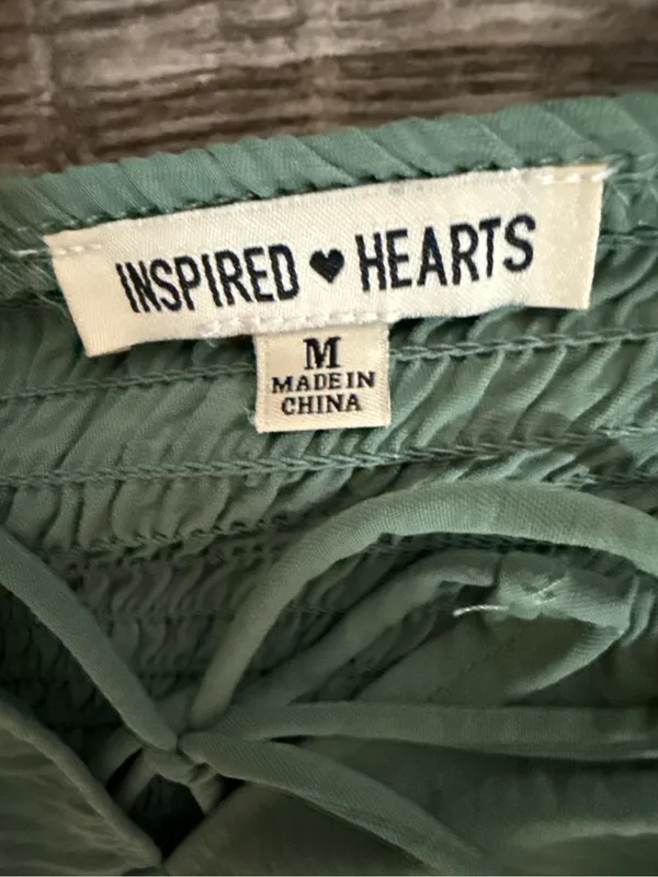 Inspired Hearts Sage Green Puff Sleeve Babydoll Mini Dress Size M - Image 4