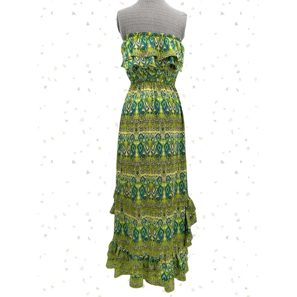 Classique Green Yellow High Low Strapless Summer Dress Wedding Guest Fit Size M - Image 4