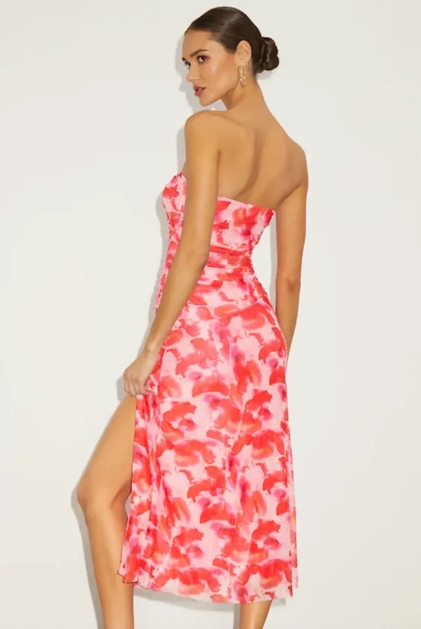 Lulus Chania Pink Multi Abstract Strapless Midi Dess - Image 3