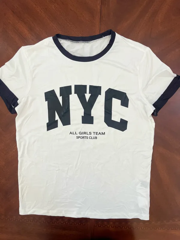 SHEIN NYC All Girls Team Ringer T-Shirt White & Black Size Small - Image 2