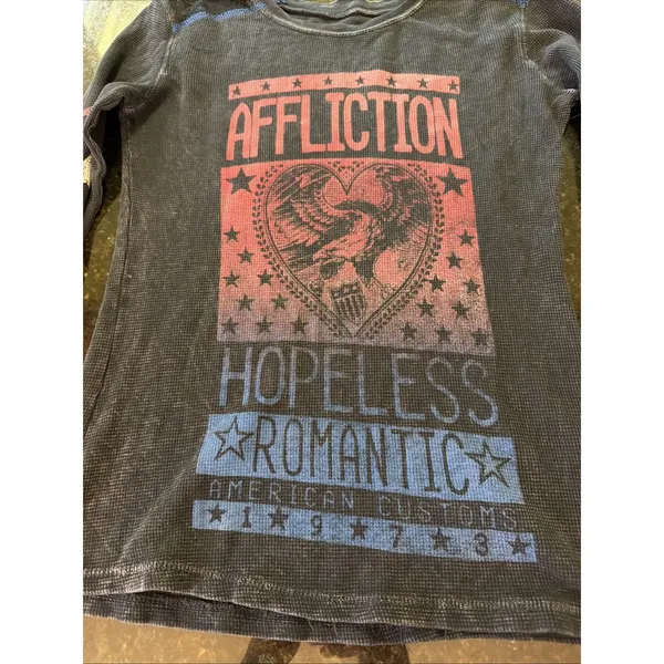 Affliction Ladies Long Sleeve Waffle Knit Shirt Sz S Lace Stars Black Biker - Image 2