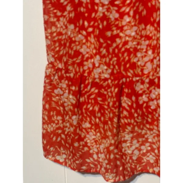 GiGiO Floral Sundress M Orange Smocked Tie Shoulder Ruffle Mini Dress Boho - Image 6