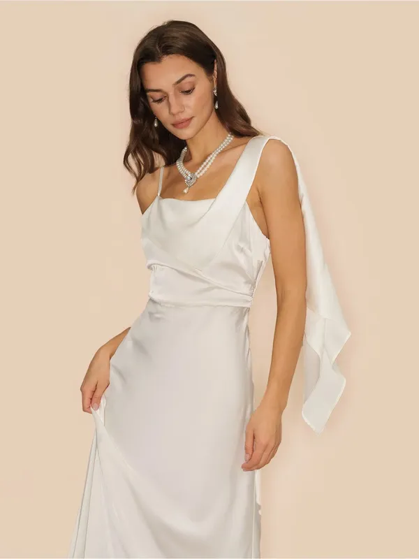 Rihoas Elegant White Satin One-Shoulder Evening Dress - Image 2