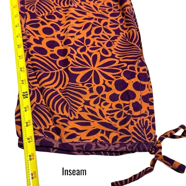 Sundance Orange Purple‎ Floral Abstract Print Pull on Pants Coastal Lagenlook M - Image 12
