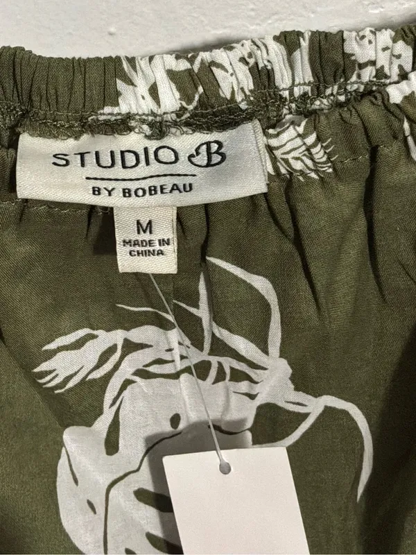 #63 NWT Studio B By Bobeau Olive Green Floral Tropical Print Midi Dress Size M - Image 4