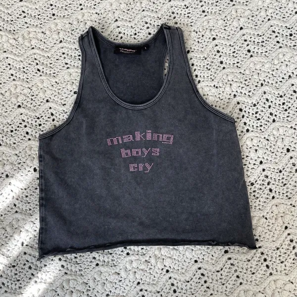 Voight Valentina Tank Top rhinestones crop making boys cry womens Black (small) - Image 8