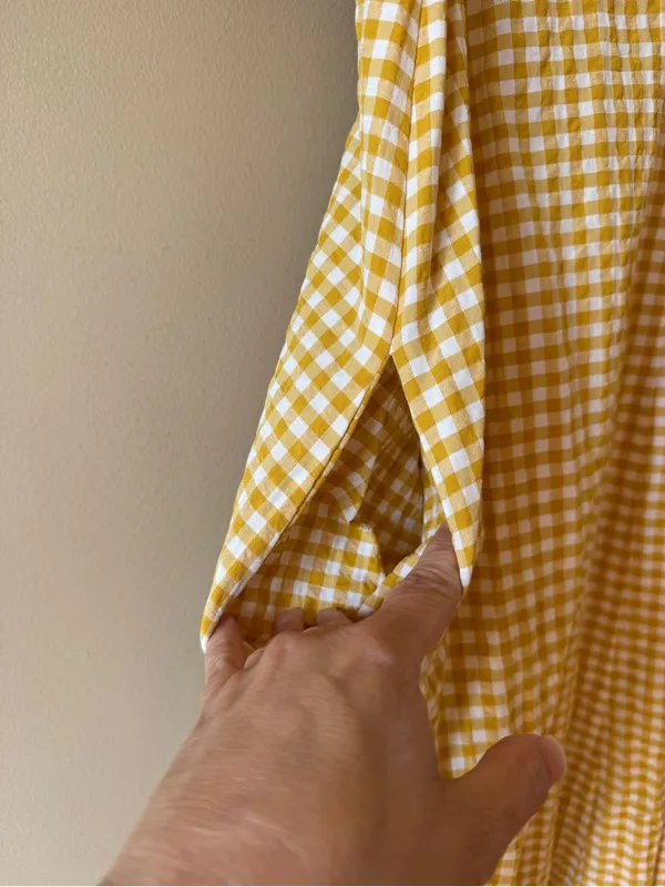 MNG‎ Womens Cotton Blend Check Print V-Neck Long Sleeve Maxi Dress Yellow Size 2 - Image 7