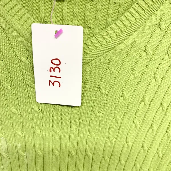 Kim Rogers Sweater Women Small‎ Green Cable Knit Crewneck Pullover 100% Cotton - Image 3