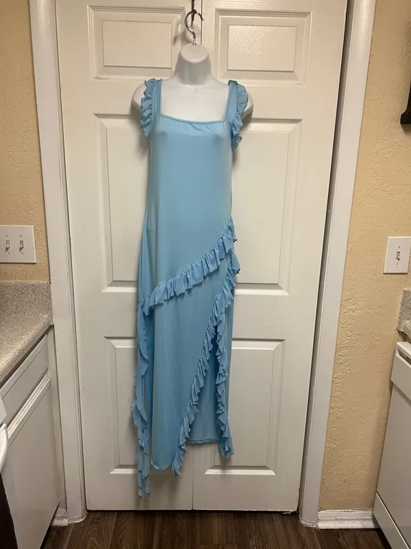 Unbranded Ruffled Maxi Dress Blue Size L - Image 4