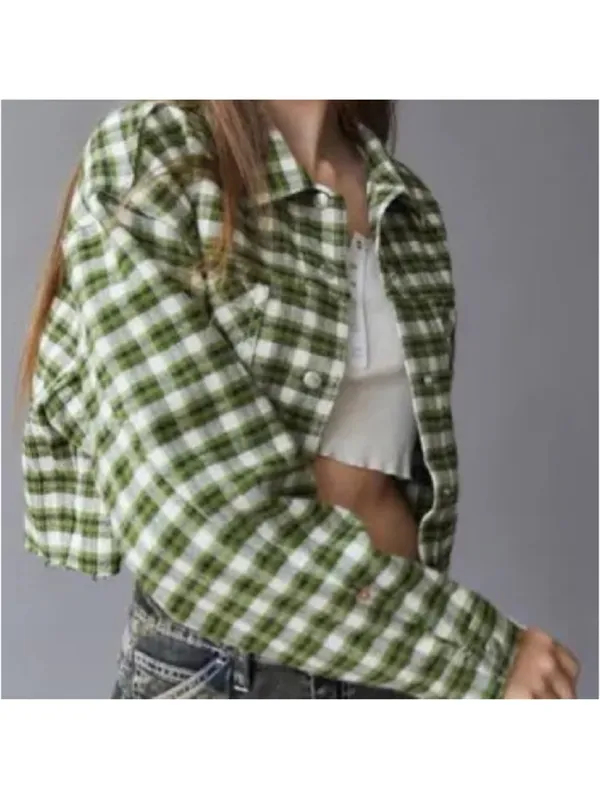 BDG‎ Urban Outfitters Claire Green Plaid Cropped Flannel Shacket Jacket Small - Image 3