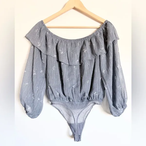 Abercrombie & Fitch Cottagecore Peasant Style Blue Bodysuit Medium - Image 7
