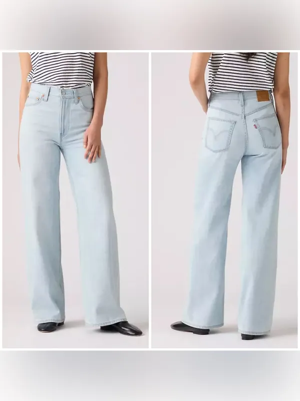 Levi’s Ribcage wide leg jeans linen and denim light wash NEW 27 - Image 4