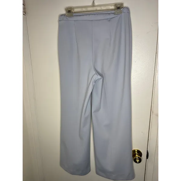70s Devon Minimalist Powder Blue Wide Leg Poly Pants- High Waisted Structured - Image 2