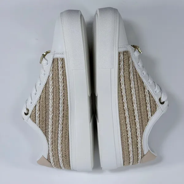 Karl Lagerfeld Paris Size-7 Cate Lace Up Sneaker White Gold Woven - Image 7