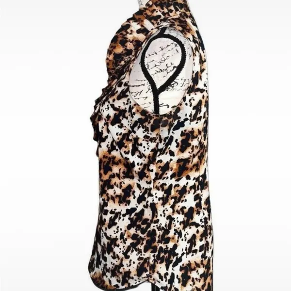 New York Company Sleeveless‎ Ruffle Collar Leopard Print Blouse Women's Medium - Image 3