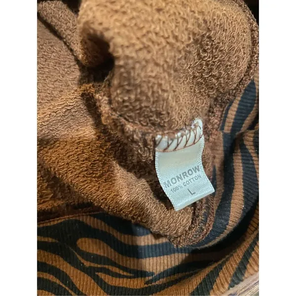 Monrow Zebra Full Sleeve Sweatshirt in Caramel sz Large‎ - Image 10
