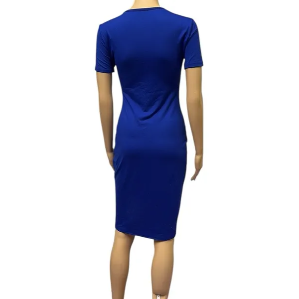 Source Unknown Royal Blue Short Sleeve Midi Bodycon Shirt Dress Womens Small - Image 2