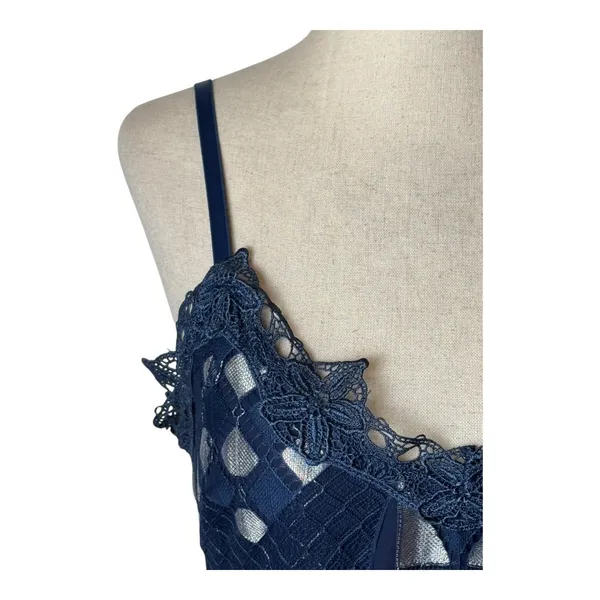 Foxiedox Dress Women Medium Blue Silver Lace‎ Bravo Zulu Midi Party Cocktail - Image 5