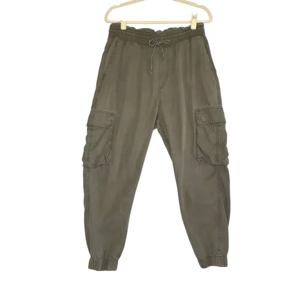ABERCROMBIE & FITCH Paperbag Tencel Cargo Pant Jogger Sz L Burn Olive Grunge Y2K - Image 3
