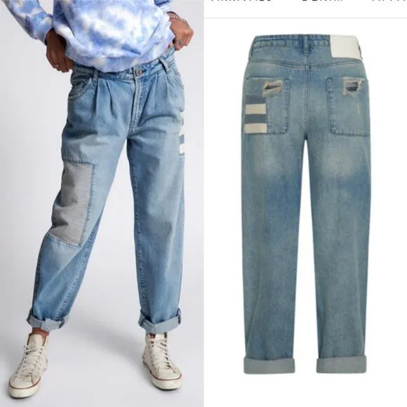 One Teaspoon Womens Smiths Low‎ Waist Wide Leg Denim Jeans Slouchy Multi Pocket - Image 2