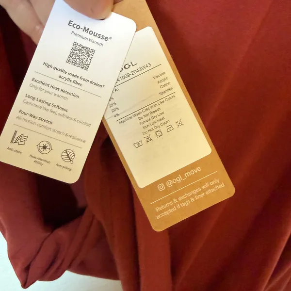 OGL Eco-Mousse ProWarm Long Sleeves Mockneck Tucks Midi Dress Rust Red XL - Image 6